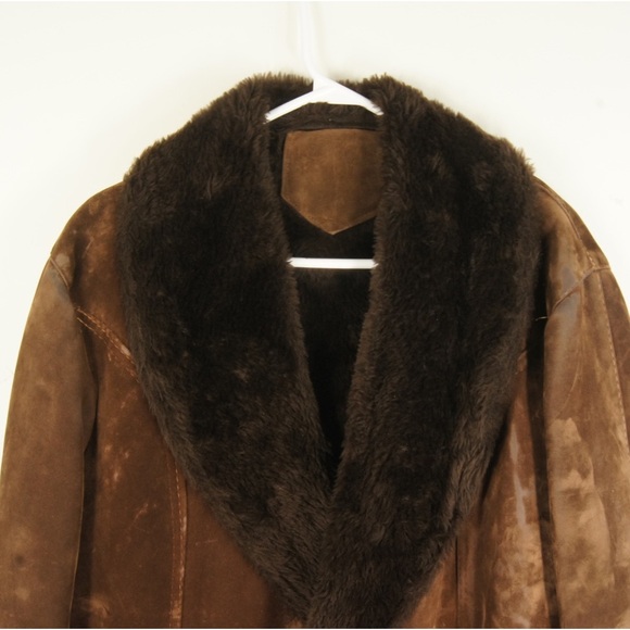 Vintage Brown Faux Fur Vegan Suede Sherpa Penny Land Jacket Coat - Picture 2 of 5